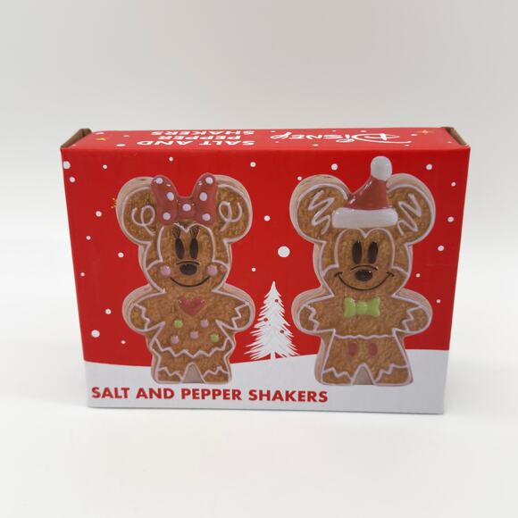 Disney Mickey & Minnie Mouse Gingerbread Cookie Salt & Pepper Set Christmas NEW - Picture 4 of 4